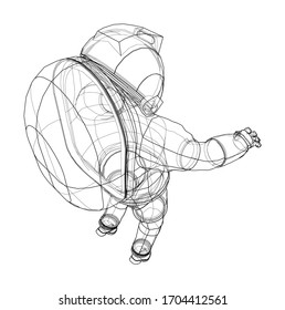 Astronaut concept. Vector rendering of 3d. Wire-frame style. The layers of visible and invisible lines are separated