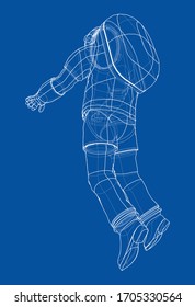 Astronaut concept. Vector rendering of 3d. Wire-frame style. The layers of visible and invisible lines are separated