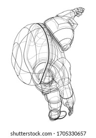 Astronaut concept. Vector rendering of 3d. Wire-frame style. The layers of visible and invisible lines are separated