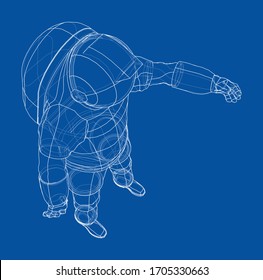 Astronaut concept. Vector rendering of 3d. Wire-frame style. The layers of visible and invisible lines are separated