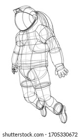 Astronaut concept. Vector rendering of 3d. Wire-frame style. The layers of visible and invisible lines are separated