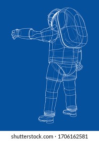 Astronaut concept. Vector rendering of 3d. Wire-frame style. The layers of visible and invisible lines are separated