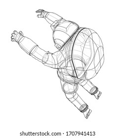 Astronaut concept. Vector rendering of 3d. Wire-frame style. The layers of visible and invisible lines are separated