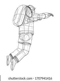 Astronaut concept. Vector rendering of 3d. Wire-frame style. The layers of visible and invisible lines are separated