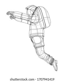 Astronaut concept. Vector rendering of 3d. Wire-frame style. The layers of visible and invisible lines are separated