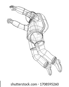 Astronaut concept. Vector rendering of 3d. Wire-frame style. The layers of visible and invisible lines are separated