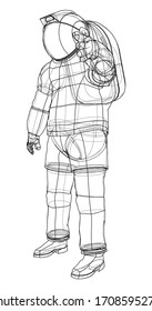 Astronaut concept. Vector rendering of 3d. Wire-frame style. The layers of visible and invisible lines are separated