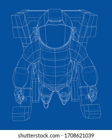 Astronaut concept. Vector rendering of 3d. Wire-frame style. The layers of visible and invisible lines are separated