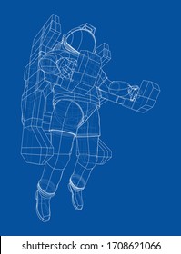 Astronaut concept. Vector rendering of 3d. Wire-frame style. The layers of visible and invisible lines are separated