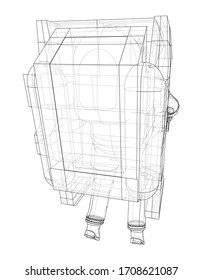 Astronaut concept. Vector rendering of 3d. Wire-frame style. The layers of visible and invisible lines are separated