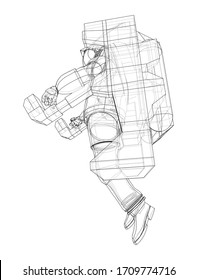 Astronaut concept. Vector rendering of 3d. Wire-frame style. The layers of visible and invisible lines are separated
