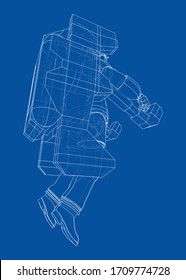 Astronaut concept. Vector rendering of 3d. Wire-frame style. The layers of visible and invisible lines are separated
