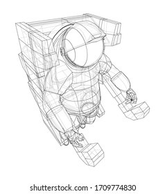 Astronaut concept. Vector rendering of 3d. Wire-frame style. The layers of visible and invisible lines are separated