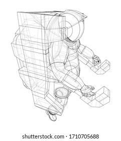 Astronaut concept. Vector rendering of 3d. Wire-frame style. The layers of visible and invisible lines are separated