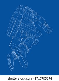 Astronaut concept. Vector rendering of 3d. Wire-frame style. The layers of visible and invisible lines are separated