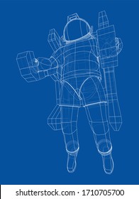 Astronaut concept. Vector rendering of 3d. Wire-frame style. The layers of visible and invisible lines are separated