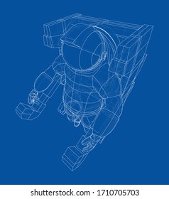 Astronaut concept. Vector rendering of 3d. Wire-frame style. The layers of visible and invisible lines are separated