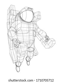 Astronaut concept. Vector rendering of 3d. Wire-frame style. The layers of visible and invisible lines are separated