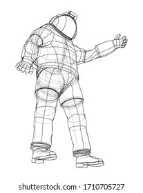 Astronaut concept. Vector rendering of 3d. Wire-frame style. The layers of visible and invisible lines are separated