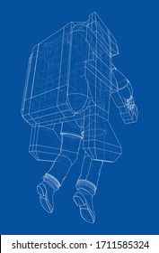 Astronaut concept. Vector rendering of 3d. Wire-frame style. The layers of visible and invisible lines are separated