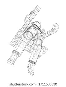 Astronaut concept. Vector rendering of 3d. Wire-frame style. The layers of visible and invisible lines are separated