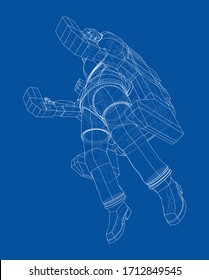Astronaut concept. Vector rendering of 3d. Wire-frame style. The layers of visible and invisible lines are separated