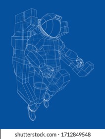 Astronaut concept. Vector rendering of 3d. Wire-frame style. The layers of visible and invisible lines are separated