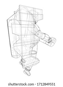 Astronaut concept. Vector rendering of 3d. Wire-frame style. The layers of visible and invisible lines are separated