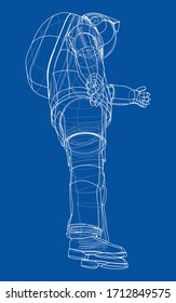 Astronaut concept. Vector rendering of 3d. Wire-frame style. The layers of visible and invisible lines are separated