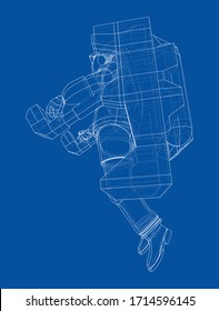 Astronaut concept. Vector rendering of 3d. Wire-frame style. The layers of visible and invisible lines are separated