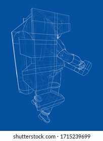 Astronaut concept. Vector rendering of 3d. Wire-frame style. The layers of visible and invisible lines are separated