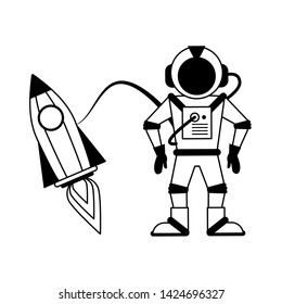 Astronaut connected to spaceship cartoon vector illustration graphic design