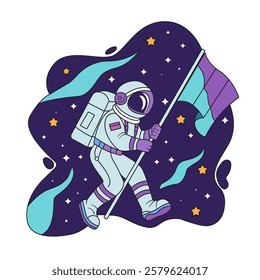 An astronaut conquers outer space. International Day of Human Spaceflight. Vector illustration