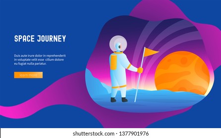 Astronaut conquers the planet. Space journey concept. Modern vector illustration