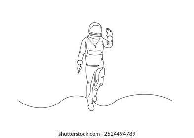 Astronaut in continuous one line drawing. construction Line art illustration of spaceman. Editable vector.