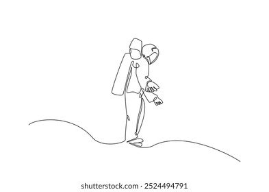 Astronaut in continuous one line drawing. construction Line art illustration of spaceman. Editable vector.