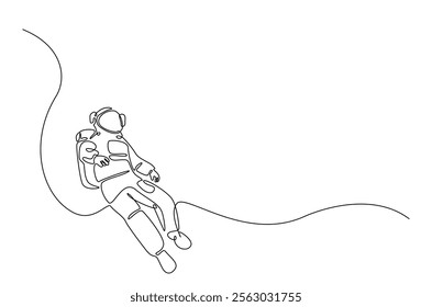 Astronaut in continuous one line drawing. Single line art illustration of astronaut in outer space. Editable vector.  