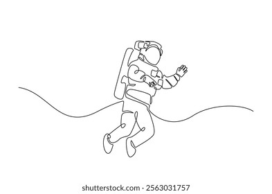 Astronaut in continuous one line drawing. Single line art illustration of astronaut in outer space. Editable vector.  