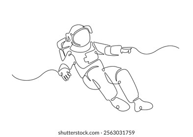 Astronaut in continuous one line drawing. Single line art illustration of astronaut in outer space. Editable vector.  