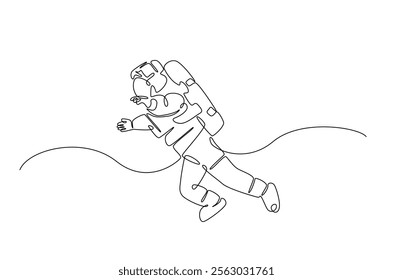 Astronaut in continuous one line drawing. Single line art illustration of astronaut in outer space. Editable vector.  