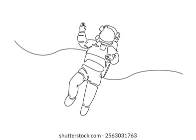 Astronaut in continuous one line drawing. Single line art illustration of astronaut in outer space. Editable vector.  