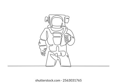 Astronaut in continuous one line drawing. Single line art illustration of astronaut in outer space. Editable vector.  