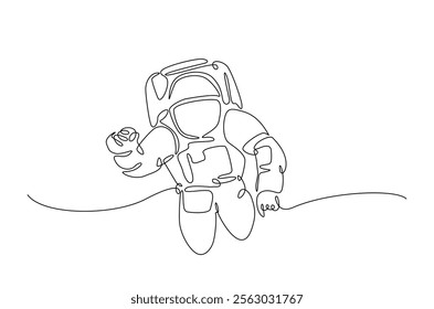 Astronaut in continuous one line drawing. Single line art illustration of astronaut in outer space. Editable vector.  