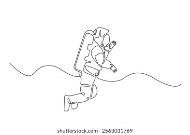 Astronaut in continuous one line drawing. Single line art illustration of astronaut in outer space. Editable vector.  