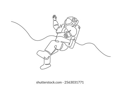 Astronaut in continuous one line drawing. Single line art illustration of astronaut in outer space. Editable vector.  