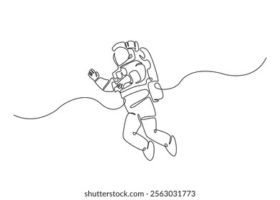 Astronaut in continuous one line drawing. Single line art illustration of astronaut in outer space. Editable vector.  