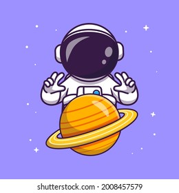 Cartoon-Vektorsymbol des Astronautenkontrollplaneten. Science Technology Icon Konzept isolierter Premium-Vektorgrafik. Flachbildkartonstil