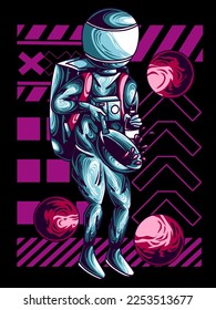 cocina astronauta en el espacio usando una olla, moderna ilustración vectorial, buena para imprimir en camisetas, ropa, mercadería, ropa.