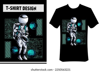 astronaut cooking using a pot in space. premium and modern vector illustration