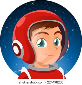 Astronaut Cosmonaut Kid With Helmet And Spacesuit Vector Illustration Cartoon.